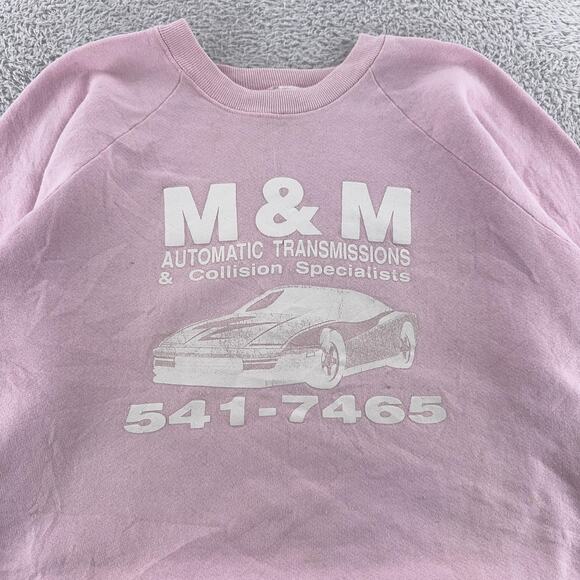 Vintage Fruit Of The Loom Sweatshirt Mens L Pink M&M Auto Transmissions Car 90s - Picture 1 of 9